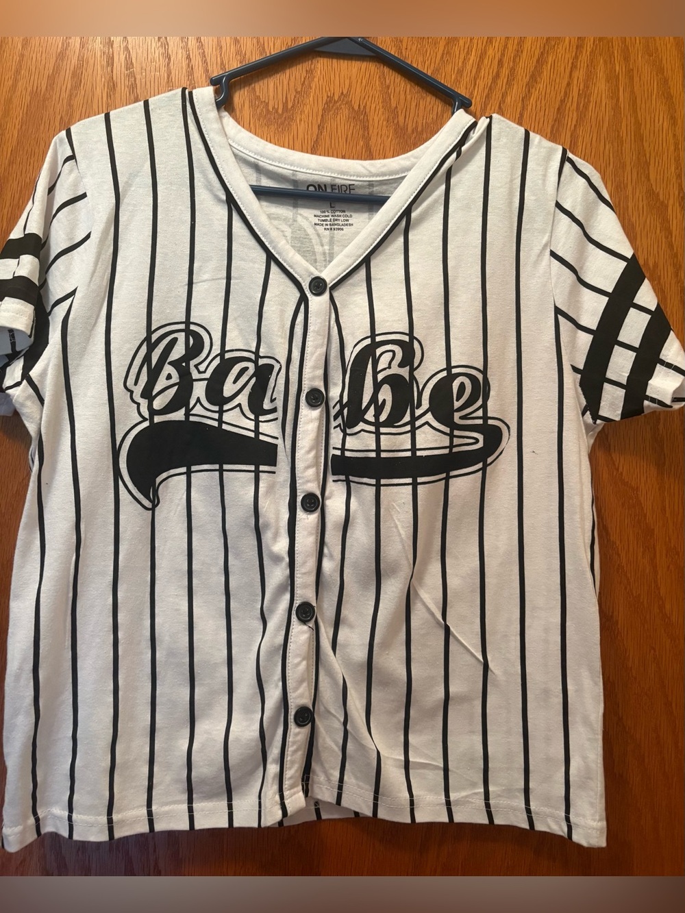 White and Black Striped 'Babe' Button-Front Jersey